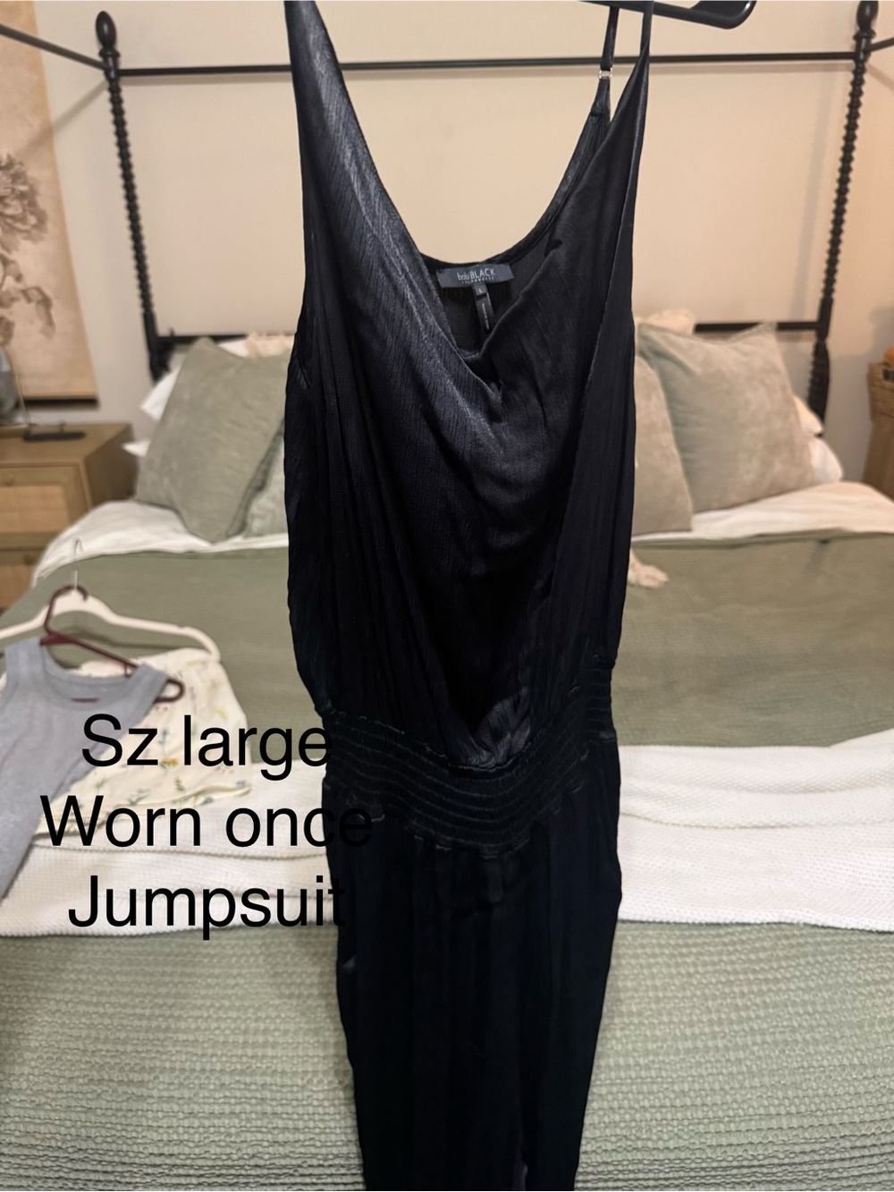 Black Satin Jumpsuit - Size Large